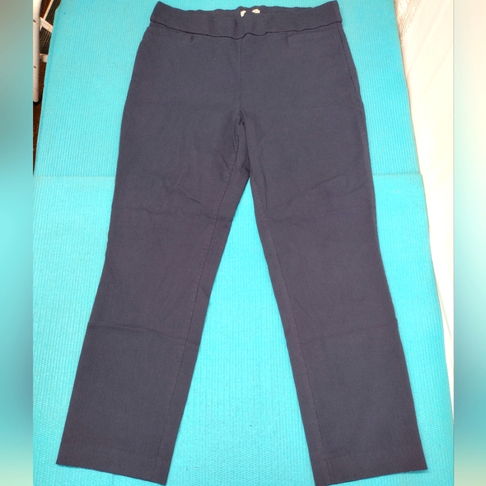 Croft & Barrow Womens Pull On Pants Tummy Control Navy Size 16 Short